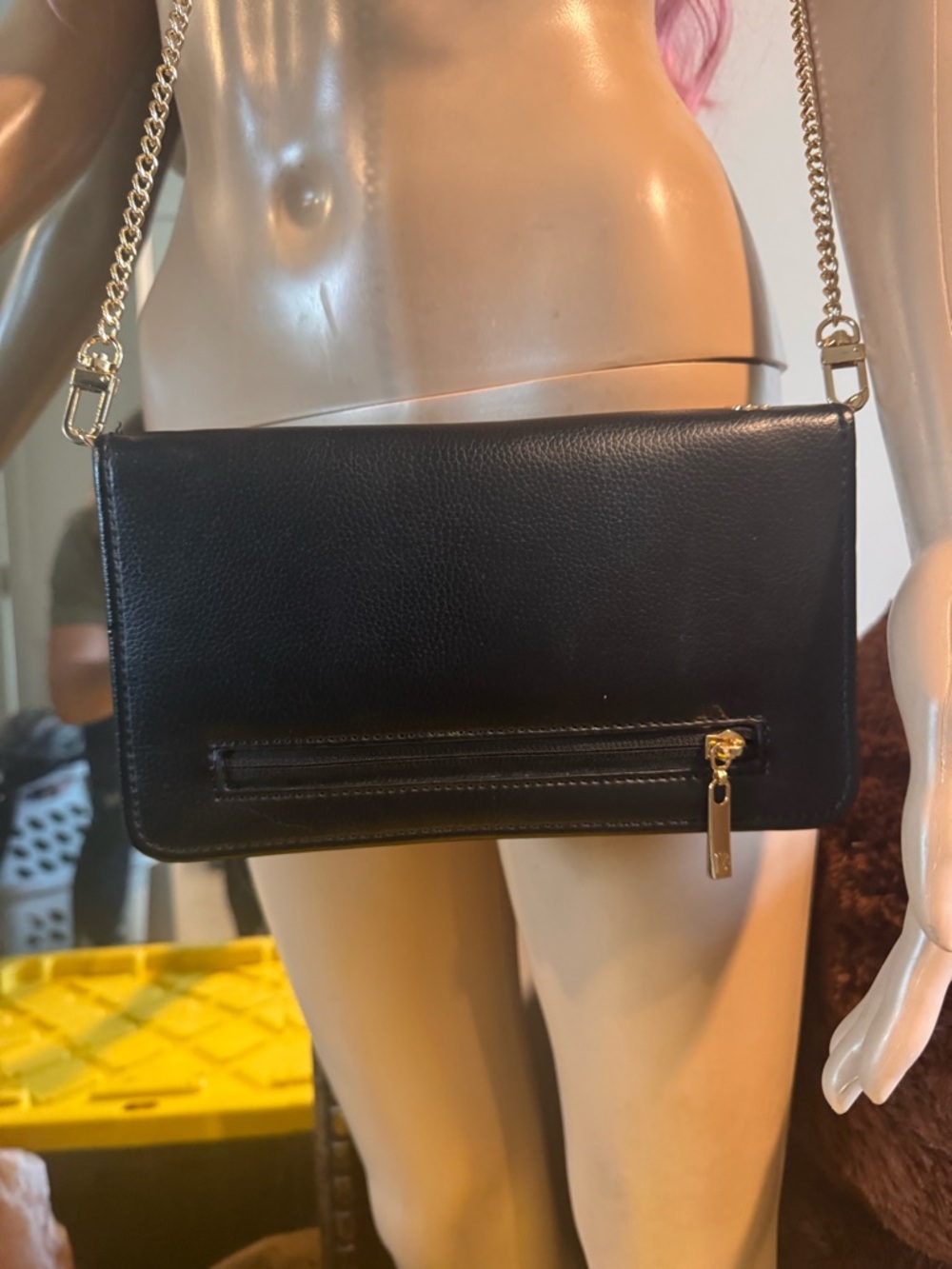 Buffbunny faux Leather Crossbody game changer wallet Bag with Gold Chain Strap